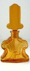 DECO CUT & ENGRAVED AMBER SCENT PERFUME BOTTLE WITH TALL STOPPER