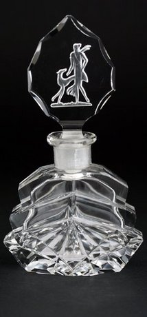 CZECH DECO SCENT PERFUME BOTTLE, GREYHOUND FIGURAL STOPPER
