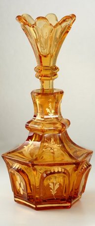 BOHEMIAN GILDED AMBER GLASS SCENT PERFUME BOTTLE