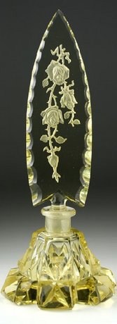 CZECH DECO TALL CITRINE SCENT PERFUME BOTTLE, ETCHED STOPPER