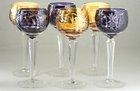 SET OF SIX CRYSTAL CUT TO CLEAR COLOURED LIQUEUR SPIRITS GLASSES 