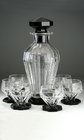 DECO VAL ST. LAMBERT BLACK & CLEAR CRYSTAL DECANTER & SIX GLASSES