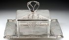 WMF ART NOUVEAU CRYSTAL BUTTER DISH ON PLATED STAND