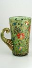 MOSER RAISED ENAMEL GREEN BEAKER CUP GLASS WITH SHELL HANDLE