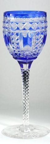 RARE VAL ST LAMBERT LANCELOT BLUE OVERLAY CRYSTAL WINE HOCK GLASS