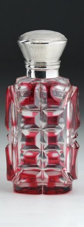 CRANBERRY OVERLAY SCENT PERFUME BOTTLE, SILVER TOP