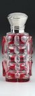 CRANBERRY OVERLAY SCENT PERFUME BOTTLE, SILVER TOP