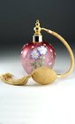 CRANBERRY GLASS FLORAL ENAMELLED SCENT PERFUME SPRAY ATOMIZER