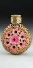 CAGED SCENT PERFUME BOTTLE 3-D ENAMELLED FLOWERS, PROBABLY CZECH