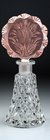 CZECH DECO CUT CRYSTAL SCENT PERFUME BOTTLE PINK ENGRAVED STOPPER