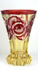 GERMAN FLASHED RUBY & CITRON SCENE ENGRAVED GLASS BEAKER TUMBLER