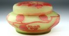 ANDRE DELATTE SALMON PINK ON CITRON CAMEO GLASS LIDDED POT SIGNED