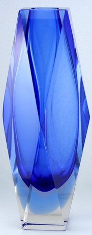 MURANO BLUE SOMMERSO GEOMETRIC GLASS VASE, PROBABLY G. CAMPANELLA