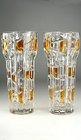 PAIR OF EAST EUROPEAN FLASHED AMBER MOULDED ART GLASS VASES