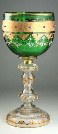 MOSER TALL JEWELLED & ENAMELLED GLASS CHALICE