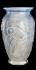 BAROLAC DECO OPALESCENT RELIEF MOULDED GLASS FISH VASE