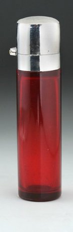 RUBY GLASS CYLINDER SCENT PERFUME BOTTLE, SILVER TOP