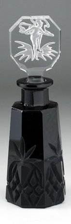 CZECHOSLOVAKIAN CUT BLACK GLASS DECO SCENT PERFUME BOTTLE