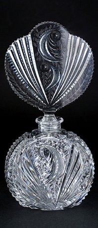 CZECH CUT & ENGRAVED CRYSTAL GLASS DECO SCENT PERFUME BOTTLE 