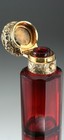 FINE c.1880 RUBY GLASS DOUBLE END SMELLING SALTS & SCENT PERFUME BOTTLE