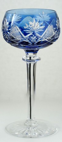SET OF SIX VAL ST. LAMBERT BERNCASTEL COLOUR OVERLAY CRYSTAL WINE HOCK GLASSES