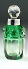 GRADUATED GREEN CUT CRYSTAL SCENT PERFUME SMELLING SALTS BOTTLE, SILVER COLLAR