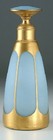 DECO DEVILBISS FROSTED BLUE GLASS & GOLD SCENT PERFUME BOTTLE