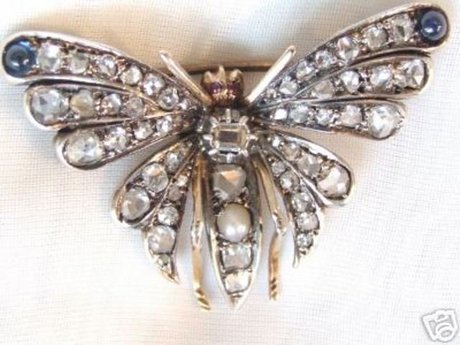 VICTORIAN 3cts DIAMOND Insect Bug BUTTERFLY Brooch