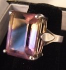 SILVER 10.5ct AMETRINE COCKTAIL DRESS RING 1970's