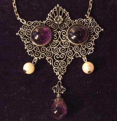 VICTORIAN AMETHYST & CULTURED PEARL NECKLACE SILVER