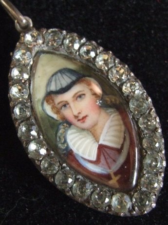GEORGIAN Antique Silver Lady Portrait Miniature Painting Pendant