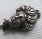 ANTIQUE EDWARDIAN STERLING SILVER CAMEO LADY STICK PIN c1905
