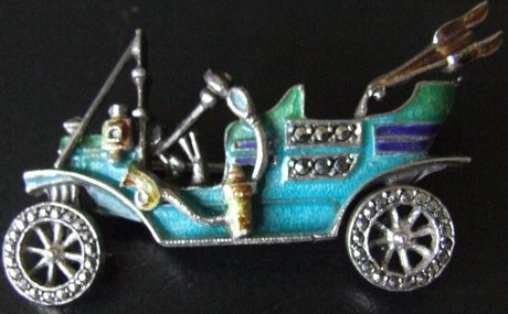 Vintage GERMANY Enamel Marcasite Sterling Silver Car Brooch Pin