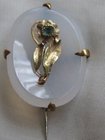 Antique Gold Emerald Chalcedony Forget me Not Mourning Brooch Pin