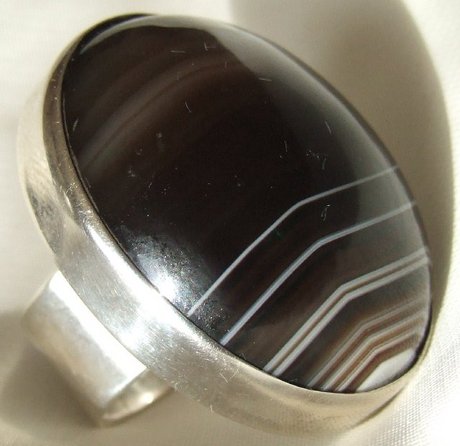 HUGE Fabulous Vintage 1960s Sterling Silver Banded Agate Ring