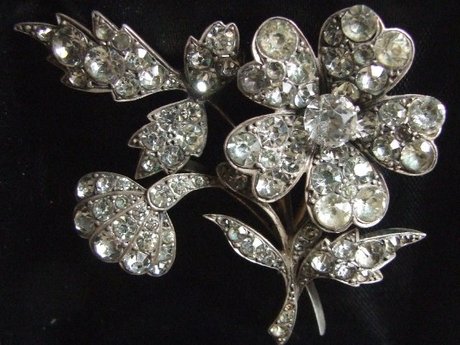 Antique EDWARDIAN Sterling Silver Flower Paste Brooch Pin 