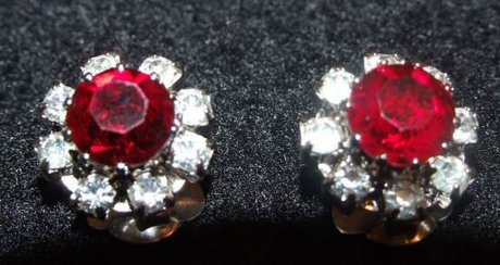 vintage ruby and diamonte clip on earrings