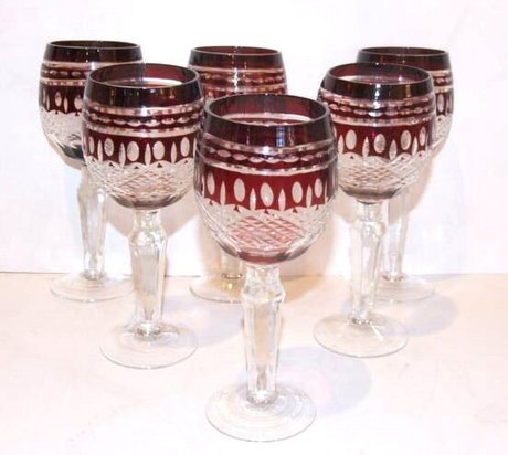 Set of 6 Antique Wine Glasses