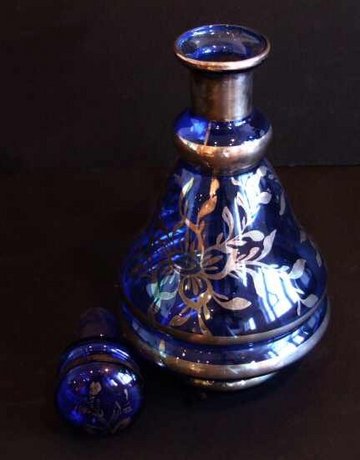 Blue and silver antique decanter