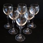 6 antique etched wine glasses