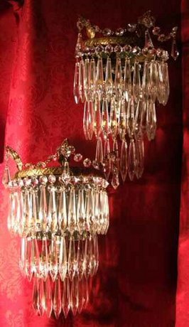 Large pair of crystal wall lights