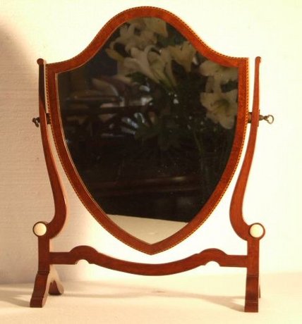 Edwardian shield shaped mahogany dressing table mirror