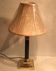 Large Edwardian brass and beech Corinthian column table lamp