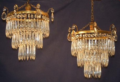 Pair of Edwardian matching crystal chandeliers