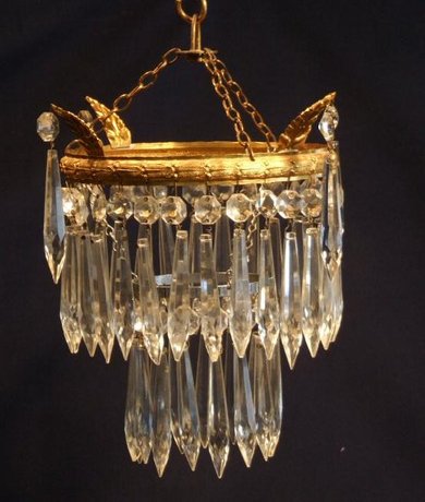 Small antique 2 tier icicle drop chandelier