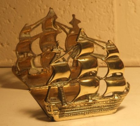 Brass book ends in the form of sailing ships