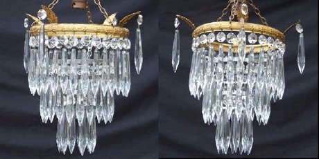 Pair of edwardian icicle drop chandeliers