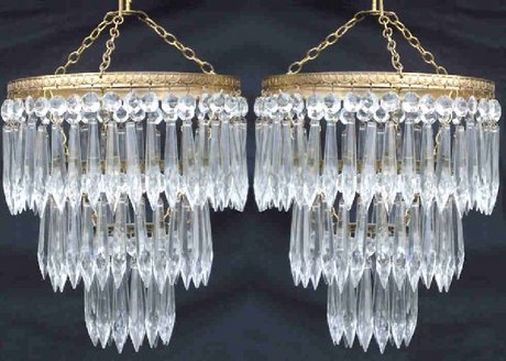 Pair of Edwardian Icicle drop chandeliers