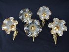  Set of 5 Edwardian Brass Wall Lights with Vaseline Shades