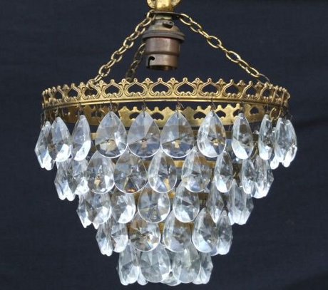 Lovely 5 tier Mid 20th Century Crystal Chandelier.
